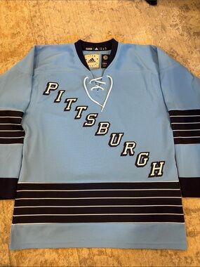 adidas Light Blue and Navy Pittsburgh Hockey Crewneck